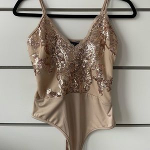 Nude Bodysuit with Rose Gold Sequins